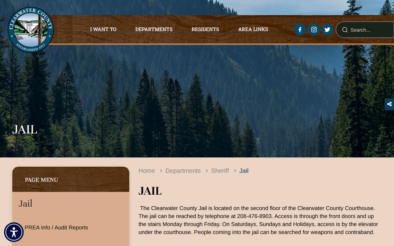 Clearwater County Jail custody and visiting information page