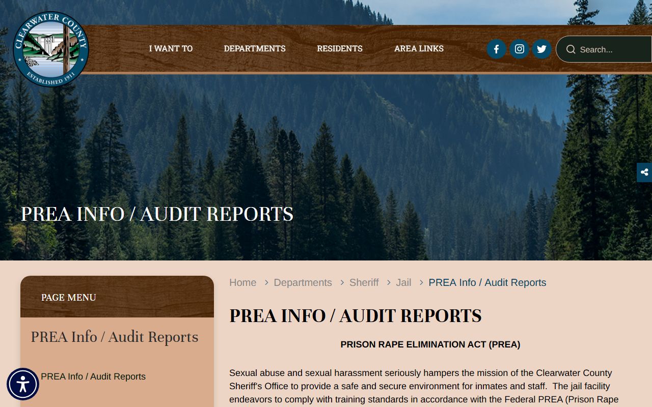 Clearwater County Jail PREA audit page for capacity and custody facts
